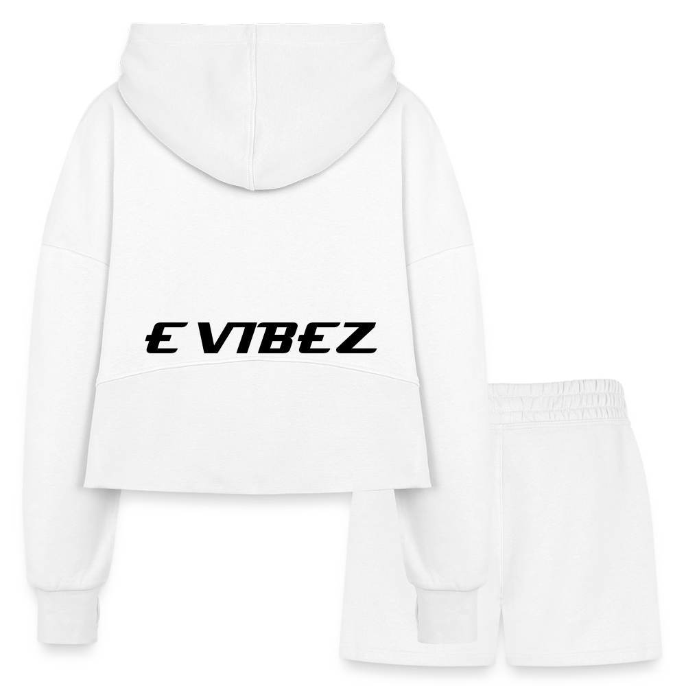 Women’s Cropped Hoodie & Jogger Short Set - white