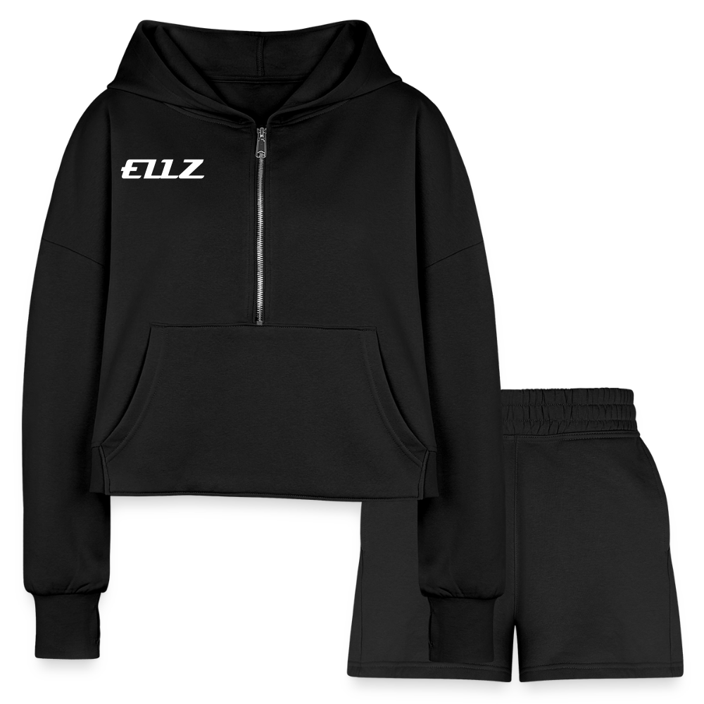 Women’s Cropped Hoodie & Jogger Short Set - black