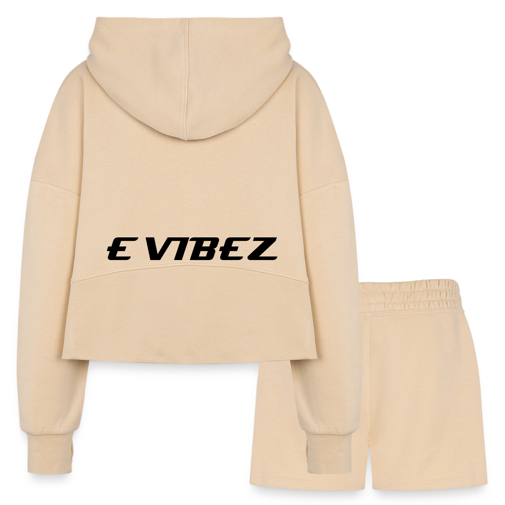 Women’s Cropped Hoodie & Jogger Short Set - nude
