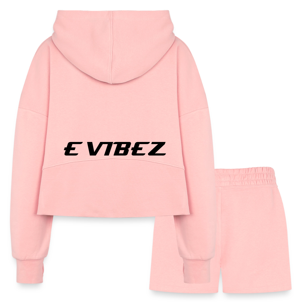 Women’s Cropped Hoodie & Jogger Short Set - light pink