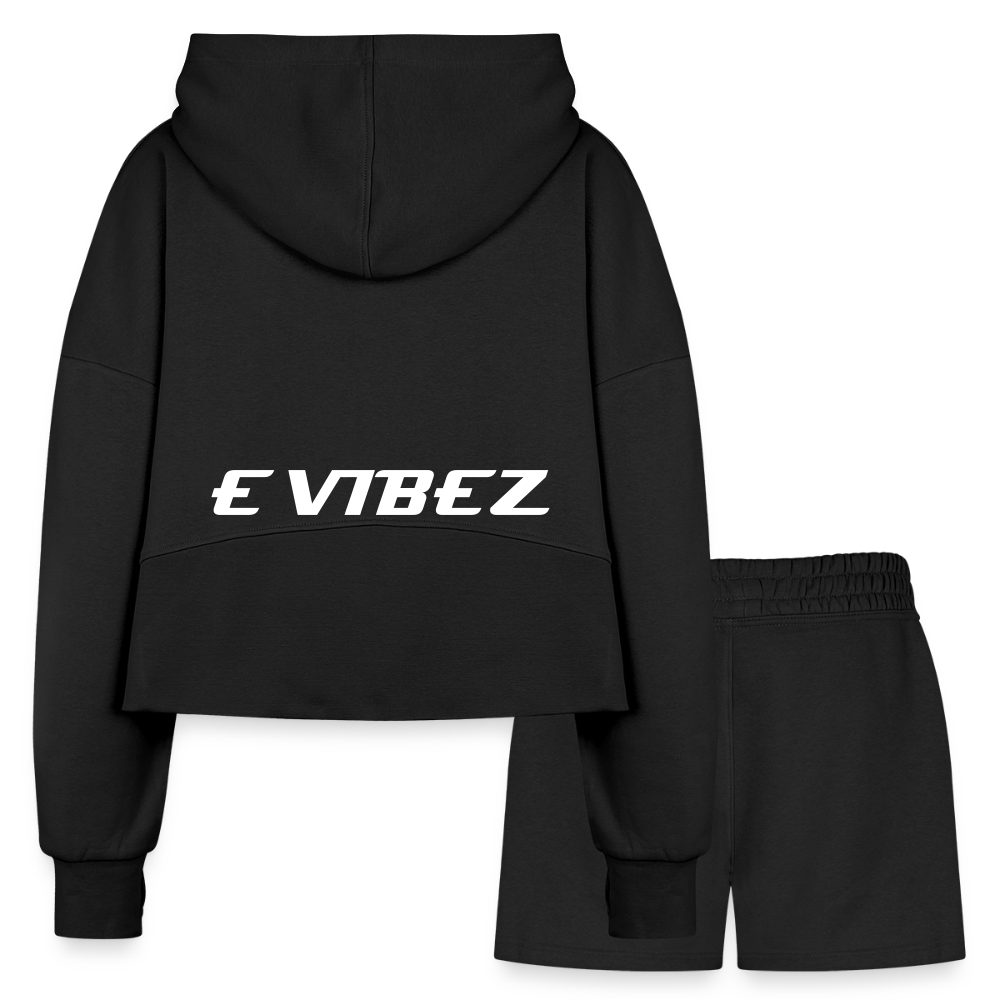 Women’s Cropped Hoodie & Jogger Short Set - black